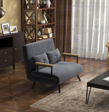 Sofá Cama Sofá Convertível em Cama de 2 Lugares Dobrável com Encosto Ajustável em 5 Níveis e 2 Almofadas Acolchoadas para Escritório Dormitório Sala de Estar 102x73x81 cm Cinza - Modelo 1