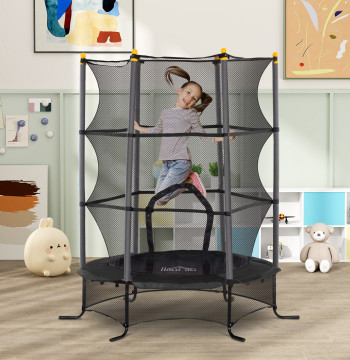 Trampoline pour enfants de plus de 3 ans Lit élastique enfant avec réseau de sécurité et structure en acier pour intérieurs et extérieurs Charge 50 kg Ø163x190 cm noir
