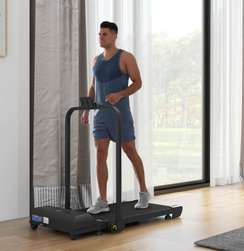 Pasadora plegable, Caminadora eléctrica para Casa 2 en 1, Debajo de la secretaria con 2,5HP, 10 km/h, Pantalla led y Control Remoto, Portátil para Ginásio y Oficina, Negro