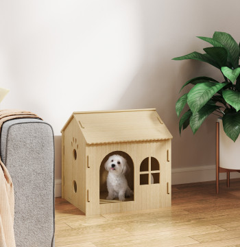 Casota para Cães Casa para Cães para Interior com Janelas Desenho de Patas Ocas Casa para Cães e Gatos 49,5x41x51 cm Madeira