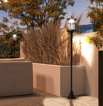 2 candele solari esterna candela solare con pannello solare luce automatica e struttura in acciaio inossidabile IP44 impermeabile per balcone Patio 23.5x23.2x184 cm Nero