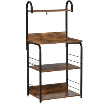Mensola da cucina Microonde con 4 ganci regolabili e livelli di piedi Storage Shelf 60x40x125 cm Rustico Brown
