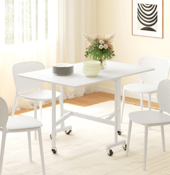 Mesa Dobrável de Cozinha para 4-6 Pessoas Mesa de Sala de Jantar Dobrável com Rodas e Laterais Dobráveis Mesa para Cozinha 120x80x73 cm Branco