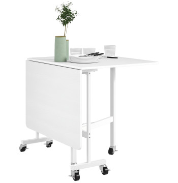 Mesa Dobrável de Cozinha para 4-6 Pessoas Mesa de Sala de Jantar Dobrável com Rodas e Laterais Dobráveis Mesa para Cozinha 120x80x73 cm Branco