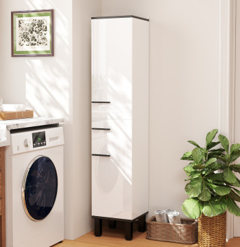 Coluna Casa de Banho Armário Alto Casa de Banho com Gaveta 2 Portas e Prateleiras Ajustáveis Móvel Auxiliar Casa de Banho Moderno Anti-Tombo 34x34x170 cm Branco