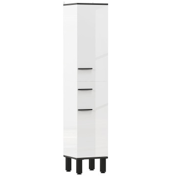 Coluna Casa de Banho Armário Alto Casa de Banho com Gaveta 2 Portas e Prateleiras Ajustáveis Móvel Auxiliar Casa de Banho Moderno Anti-Tombo 34x34x170 cm Branco