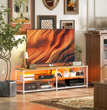 TV mobile Style industriel TV mobile pour salon avec éclairage LED Extension de télécommande et 2 compartiments Mobile ouvert pour téléviseurs jusqu'à 65 pouces 159x29x46,5 cm Bois