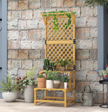 Soporte para plantas de madera con Treliça Soporte para Vasos de 2 Niveles para Jardín Pátio Terraço Varanda 60x50x166 cm Madeira