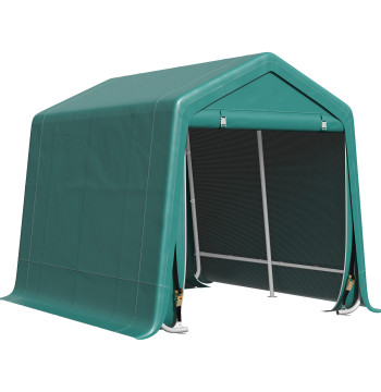 Rifugio per giardino esterno per utensili, Biciclette, 2.4x2x2 m, Copertura esterna con struttura in metallo, Porta chiusa, Impermeabile, Anti-UV, Garage portatile, Verde