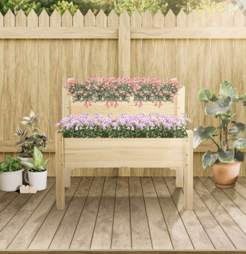 Horta Elevada de Madeira Horta de Madeira Elevada de 2 Niveles Horta para Cultivo de Plantas Flores Verduras 86x85x72 cm Madeira