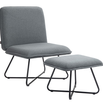 Poltrona Sala de Estar com Apoio para os Pés Poltrona Relax sem Apoio para os Braços com Pés de Aço em Forma de Cruz para Sala de Estar Dormitório Cinza Escuro
