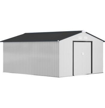 Rifugio per giardino all'aperto e giardino in metallo per stoccaggio utensili con 4 Windows 12.4 m2 340x386x200 cm Bianco e Grigio scuro