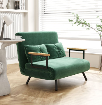 Divano letto convertibile in letto 2 posti pieghevoli con schienale regolabile in 5 livelli e 2 cuscini ufficio imbottito Dorm Camera 102x73x81 cm Verde