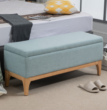Bilance con Arrangement 72L Storage Bank Rivestito in Flax con piedini in legno e cuscini Regolabile per Ingresso Camera 110x39x45 cm Grigio Blu