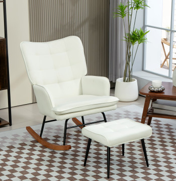 Conjunto de Poltrona Baloiço con Apoyo para los Pés Poltrona Relax con Almofada Acolchoada y Anti-Tombo Carga 130 kg Sala de Estar Dormitorio 64x89x90 cm Bege