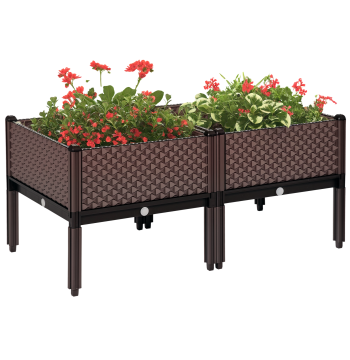 Set di 2 fiori all'aperto Piazze elevate combinazione fiori gratis per giardino cortile 50x50x46,5 cm marrone
