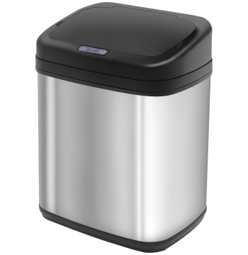 Seau de déchets de cuisine en acier inoxydable 20L avec capteur infrarouge Ouverture automatique Cube amovible et poignée 33x25x42.5 cm Argent et noir