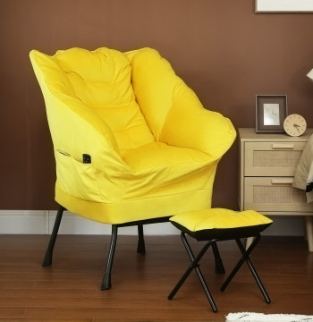 Poltrona Sala de Estar com Apoio para os Pés Poltrona Relax para Leitura com Bolsos Laterais e Pés de Aço para Sala de Estar Dormitório 80x78x100 cm Amarelo