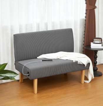 Divano di 2 posti velluto imbottito Cotelê Divano Armless Camera con 2 USB 1 Ingressi Tipo C ingresso e Divano piedini in legno Piccolo carico 240 kg 110x60x85 cm Grigio