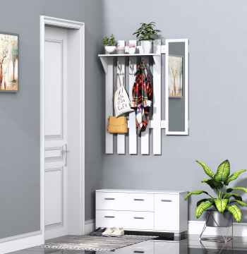 Mobile Input Cabina con ganci a specchio e Mobile Input Shoeboard con 3 ganci e 2 cassetti per Corridoio Bianco