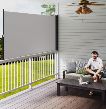 Toldo Lateral Retrátil Toldo Enrolable de Privacidad y Protección Solar para Jardín Varanda 300x140 cm gris claro