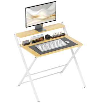Secretária Dobrável Mesa de Computador Dobrável com Prateleira Aberta Secretária Pequena para Escritório Casa 86x66x82 cm Madeira