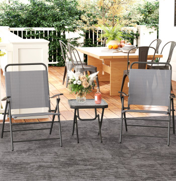 Set de table et chaises de 3 pièces de meubles de jardin pliables avec dossier réglable Siège en verre et structure en acier gris