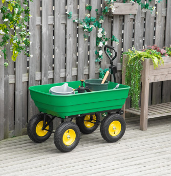 Panier de jardin avec douille Incline jusqu'à 75° Panier à main avec guide réglable et 4 pneumatiques Capacité maximale 125L Acier 118x58x102 cm Vert foncé