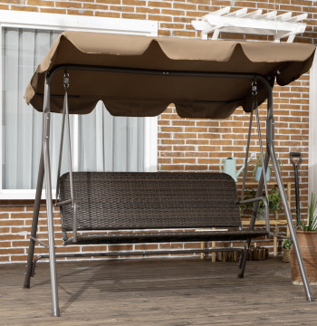 Banco Baloiço de Jardim Baloiço de Exterior con Toldo Ajustable Asento en Vime PE y Apoyo para los Brazos para Varanda Pátio Carga 240 kg 167x112x153 cm Marrom
