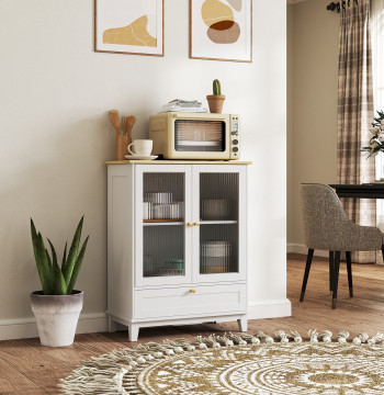 Apparatus con 2 porte in vetro temperato Apparatus Living Room con cassetto regolabile mobile Shelf Parade per Dorm Living Room 68x35x85 cm Bianco