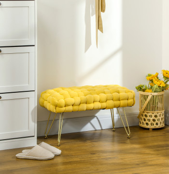 Apoio para os Pés Sala de Estar Apoio para os Pés em Veludo com Pés de Metal e Assento Acolchoado para Dormitório Entrada 76x38x41,5 cm Amarelo