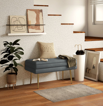 Banque de stockage 30L de pied de lit pour tapisserie de dorme à Veludo Banque d'entrée avec pieds en acier 79,5x37,5x43 cm Gris foncé