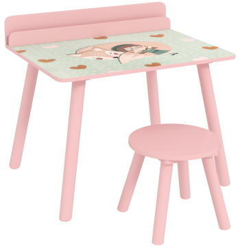 Mesa e Cadeira para Crianças Conjunto de 2 Peás de Mesa Infantil com Cadeira e Prateleira para Livros Secretária para Crianças acima de 3 Anos para Sala de Jogos Dormitório Rosa