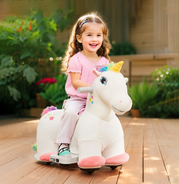 Unicórnio Elétrico para Crianças de 18 a 36 Meses Unicórnio Infantil Elétrico com Bateria 6V e Música Carga 25 kg 69x34x53 cm Branco
