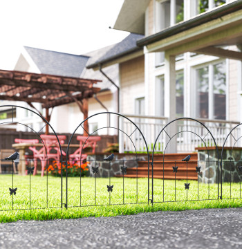 Vedaciones para Jardín Metálicas 300x70 cm Conjunto de 5 Vedación Decorativas para Jardín de Acero Combinación Libre Barrera para Animales para Terraço Pátio Relva Preto