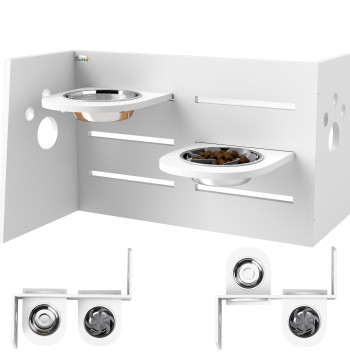 Comedouro para perros Elevado Comedouro para animales con 3 Alturas 2 Tigelas 2x1L y Sistema de Alimentación Lenta para Perros Pequeños Medios y Grandes 63x58,5x40 cm Blanco