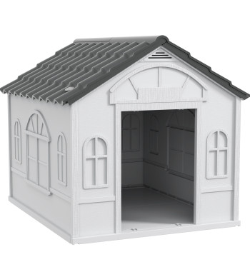 Casa para perros 84,2x98,2x82 cm Casa para Perros con Ventanas y Teto con Imitación de Tejas Casota para perros grises