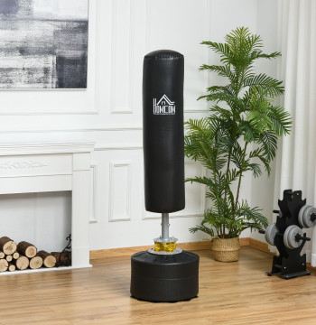 Bolsa de Boxeo para adultos 170 cm Altura ajustable en 3 Niveles Punching Ball con base rellenable de Areia 45 kg o agua 30 kg para Casa Ginásio Ø50x 170 cm Negro