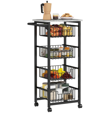 Fruteira para Cozinha Carrinho de Cozinha com 4 Cestas e Estrutura de Aço Carrinho Auxiliar com Rodas para Sala de Jantar 49,5x31x91 cm Cinza Claro