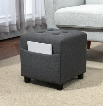 Rivestito in Flax con borsa laterale Tampa con bottoni imbottiti e struttura in legno per camera da letto 35x35x35 cm Grigio