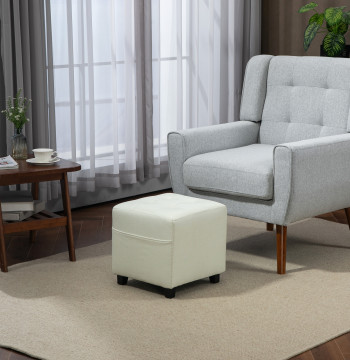 Apoyo a los Pés Sala de estar Banco Estofado en Linho con Bolso Lateral Tampa con Boones Acolchoados y Estructura de Madeira para Sala de Estar Dormitorio 35x35x35 cm Creme