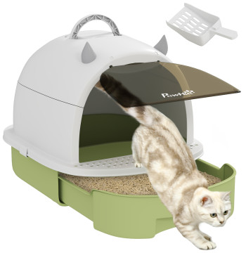 Caixa de Areia para Gatos Fechada Caixa de Areia para Gatos com Tampa e Bandeja Amovíveis Filtro de Carvão e Pá 40,5x52x39 cm Branco e Verde