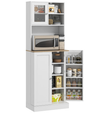 Armário de Cozinha Armário Alto de Cozinha Móvel Auxiliar de Cozinha com 3 Portas Prateleiras Ajustáveis e Prateleiras na Porta para Sala de Jantar 60x35x169 cm Branco