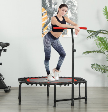 Trampoline Fitness 114x114x132 cm Trampoline Fitness avec guide réglable en 3 niveaux Structure en acier pour l'entraînement des jambes de corps à la maison Red Gym Bureau