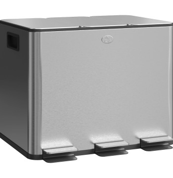 Balde de Lixo de Cozinha com 3 Compartimentos 3x10L Cubo de Lixo de Aço Inoxidável com Pedais Tampas com Fechamento Suave e Cubo Amovível para Escritório Cozinha 49,6x34,5x38,6 cm Prata