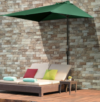 Chapéu de Sol Semicircular 230x130x245 cm Chapéu de Sol para Parede Jardín Medio Chapéu de Sol con Manivela Protección UV 30+ y Mastro Metálica Ø38 mm Terraço Varanda Verde