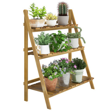 Support pour les plantes en bois avec plateau de 3 niveaux pour les plantes pliantes Support pour les vases intérieurs et extérieurs des plantes Jardin Balcon 80x37x93 cm Bois