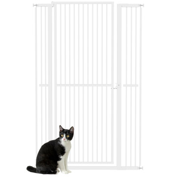 Barrera para perros Extra Alta Barrera para perros con Anchura ajustable 77-104 cm Barrera de seguridad para perros y gatos con 2 Extensiones y Puerta para Escaleras y Corredores Blanco