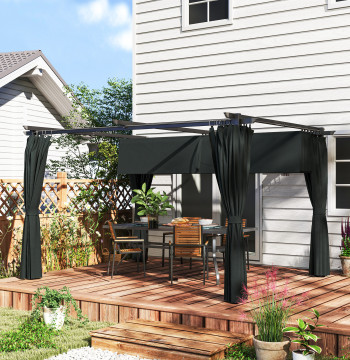 Pérgola con Teto Retrátil 3,9x3x2,2 m Pérgola de Aluminio con Paredes Laterais Tejido de Poliéster Anti UV Resistente al Agua Pérgola para Jardín Pátio Cinzento