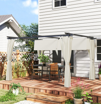 Pergola avec plafond rétractable 3,9x3x2,2 m Pergola en aluminium avec parois latérales Tissu polyester Pergola anti UV résistant à l'eau pour crème de jardin Patio